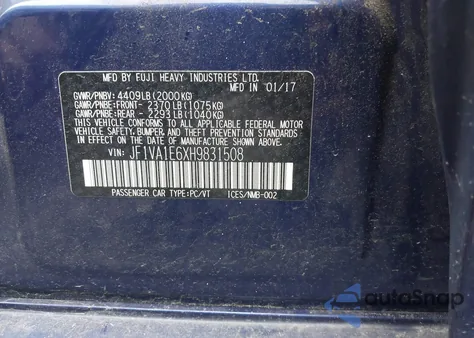 2017 Subaru Wrx Premium z USA, uszkodzony, nr VIN JF1VA1E6XH9831508